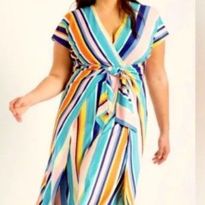 Eloquii Striped Maxi Wrap Dress - 14 NWT